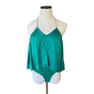 Intimately Free People Womens Callie Satin Halter Bodysuit Size S Green Thong